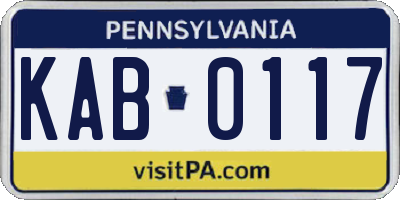 PA license plate KAB0117