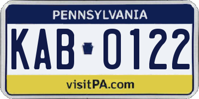 PA license plate KAB0122