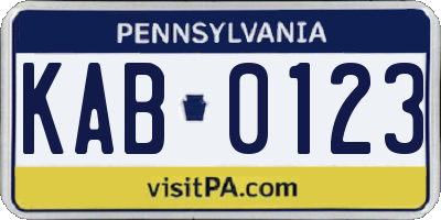 PA license plate KAB0123