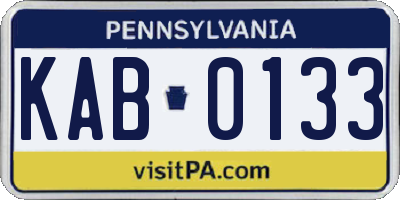 PA license plate KAB0133
