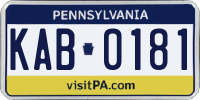 PA license plate KAB0181