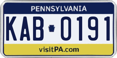 PA license plate KAB0191