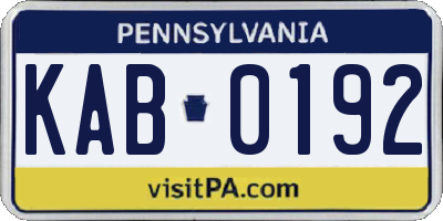 PA license plate KAB0192