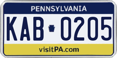 PA license plate KAB0205