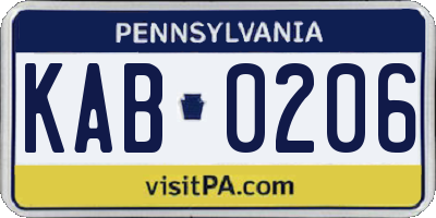 PA license plate KAB0206