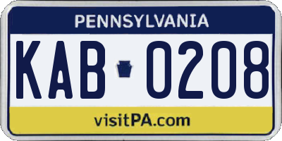 PA license plate KAB0208