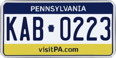 PA license plate KAB0223