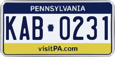PA license plate KAB0231