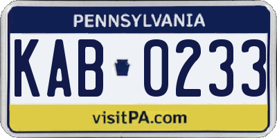 PA license plate KAB0233