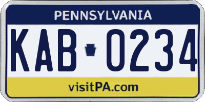 PA license plate KAB0234