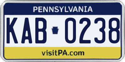 PA license plate KAB0238