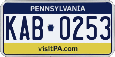 PA license plate KAB0253