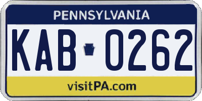 PA license plate KAB0262