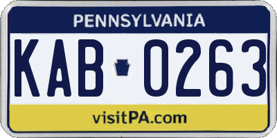 PA license plate KAB0263
