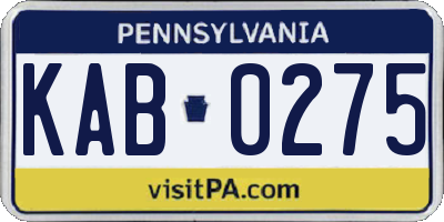 PA license plate KAB0275