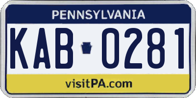 PA license plate KAB0281