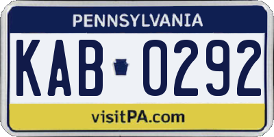 PA license plate KAB0292