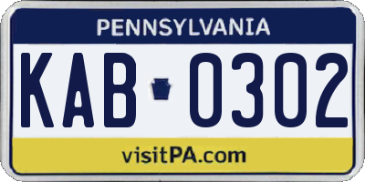 PA license plate KAB0302