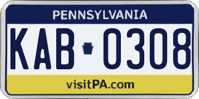 PA license plate KAB0308