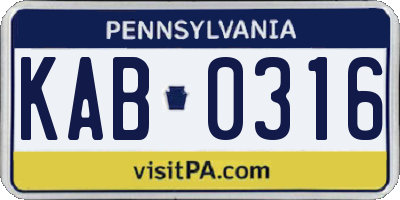 PA license plate KAB0316