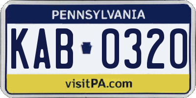 PA license plate KAB0320