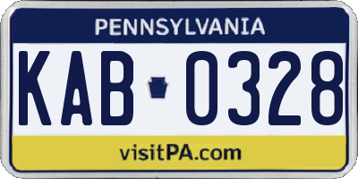 PA license plate KAB0328