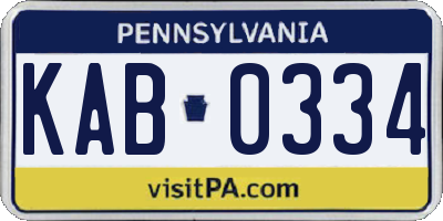 PA license plate KAB0334