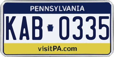 PA license plate KAB0335