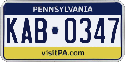 PA license plate KAB0347