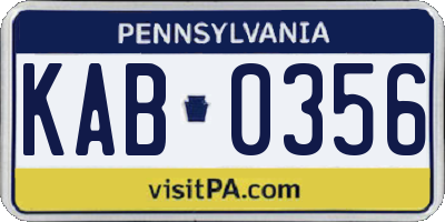 PA license plate KAB0356