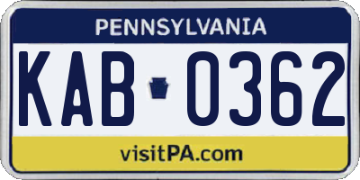 PA license plate KAB0362
