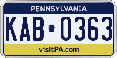 PA license plate KAB0363
