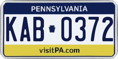 PA license plate KAB0372