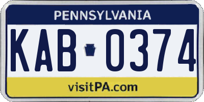 PA license plate KAB0374