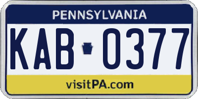 PA license plate KAB0377