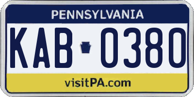 PA license plate KAB0380