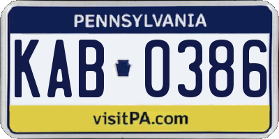PA license plate KAB0386