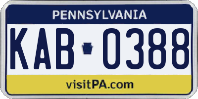 PA license plate KAB0388