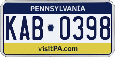 PA license plate KAB0398