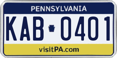 PA license plate KAB0401