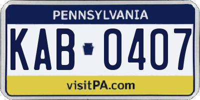 PA license plate KAB0407
