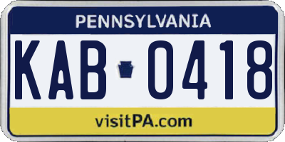 PA license plate KAB0418