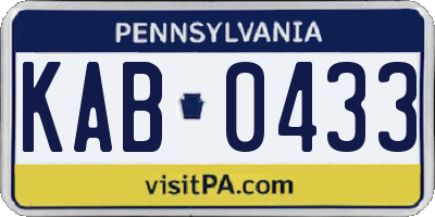PA license plate KAB0433