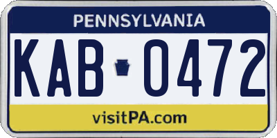 PA license plate KAB0472