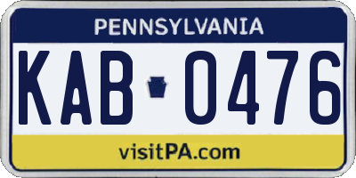 PA license plate KAB0476