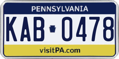 PA license plate KAB0478