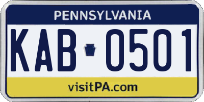 PA license plate KAB0501