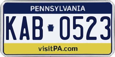 PA license plate KAB0523