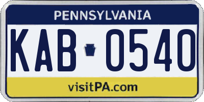 PA license plate KAB0540