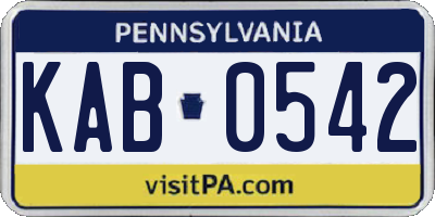 PA license plate KAB0542